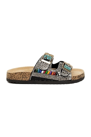 Guja 25y102-2 Kadın Taşlı Çift Toka Comfort Düz Taban Terlik Camel