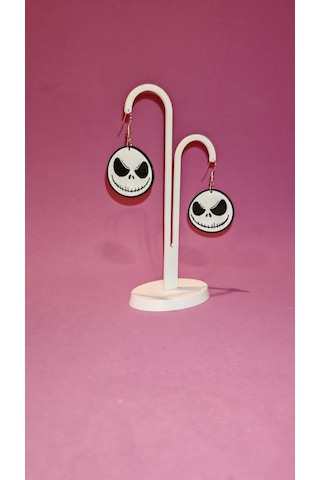 Jack Skellington Karakter Küpe Çifti - Gotik Estetik Siyah Beyaz Temalı Tasarım Aksesuar Siyah