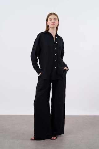 Kadın Keten Gömlek Pantolon Takım Siyah
