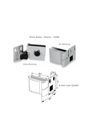 Osena Cam Menteşesi Metal Krom 6 Mm Cam İçin 1 Takım Krom