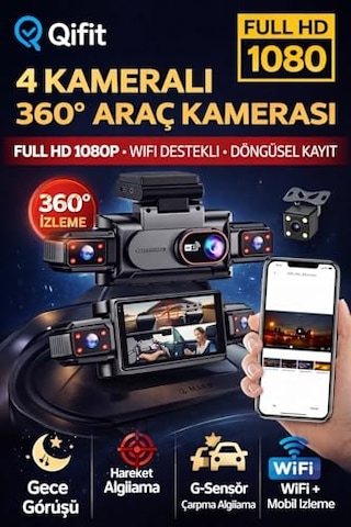Full Hd 1080p Wi-fi Full Hd 3 Kameralı Araç Içi Kamera Araba Güvenlik Kamerası Gece Görüşü Ön Geri Iç Kayıt