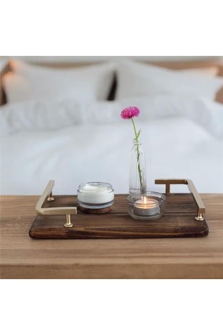 Akayev Ahşap Mat Altın L Dizayn 34x23 Cm Tepsi Ahşap