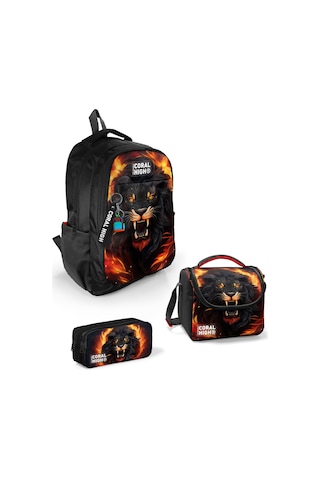 Coral High Kids Siyah Aslan Desenli 3 Lü Okul Çanta Seti Set0123671 Çok Renkli