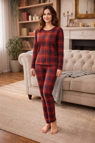Pemilo Kadın 3572 Uzun Kol Süet Pijama Takımı Bordo