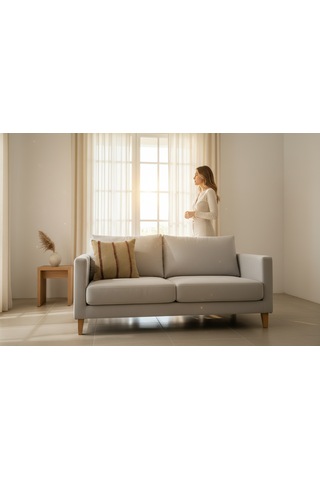 Fabricasa Modern Çizgili Dekoratif Kırlent Bej - Kahverengi 40 x 40
