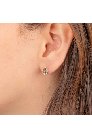 Altın Küpe - 14 Ayar Altın Vintage Tasarım Mistik Topaz Taşlı Küpe Sarı