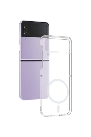 Samsung Uyumlu  Galaxy Z Flip 4 Kamera Korumalı M-safe Şarj Özellikli Şeffaf Zore London Sert Pc Kapak - Şeffaf Şeffaf