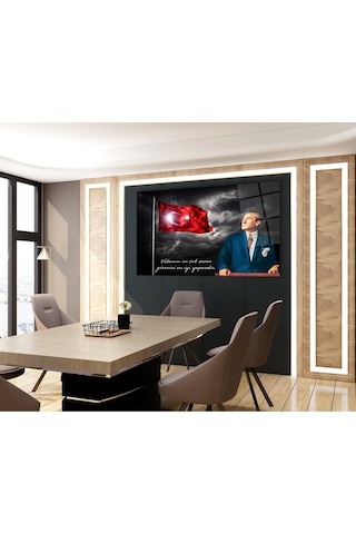 Atatürk Vatanını En Çok Seven Cam Tablo Evlika , Modern Ev İş Ofis Salon Duvar Dekoru , Hediyelik Tablo