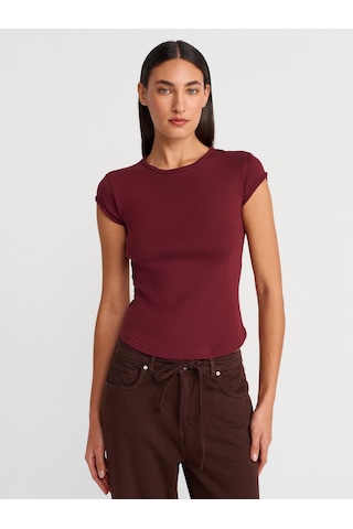 Dilvin 31779 Bisiklet Yaka Basic T-shirt-açık Bordo Açık Bordo