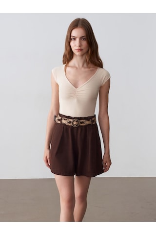 DİLVİN 72707 Örgü Kemerli Mini Şort-kahve