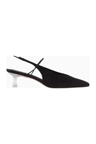 Studio Amelia Studıo Amelıamignon 50 Siyah Ipek Saten Sivri Burun, Elastik Tokalı Orta Topuklu Slingback Ayakkabı