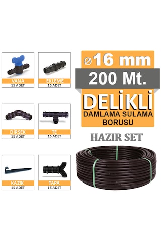 Delikli 200 Metre Damla Sulama Sistemi Ve Ek Parçaları