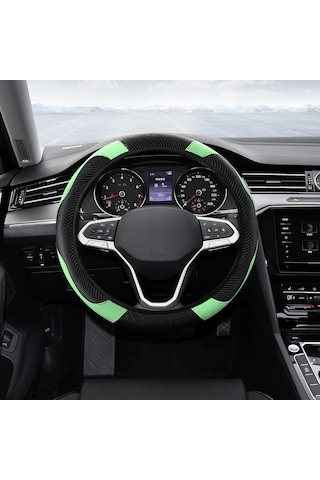 Yifomall 38cm Yeşil Karbon Fiber Direksiyon Kılıfı - Soluk, Nefes Alıcı, Kayma Engellli, Dayanıklı Deri - Daire/d Tipi Uyumlu Yeşil