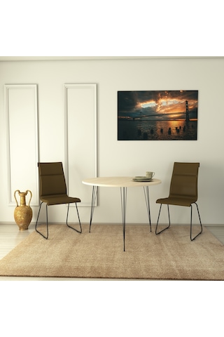 Pasific Home Sandalf Metal Ayaklı Yuvarlak Mutfak Masası Meşe