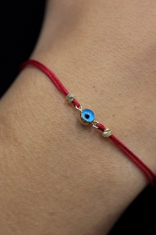 14 Ayar Altın Nazar Boncuklu Dorika Toplu İpli Bileklik Sarı Altın