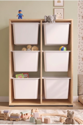 6 Adet Ultra Büyük Çekmeceli 123 Cm Safir Meşe Çocuk Odası Oyuncak Dolabı Ve Çok Amaçlı Saklama Ünitesi - Depolayıcı Düzenleyici Organizer