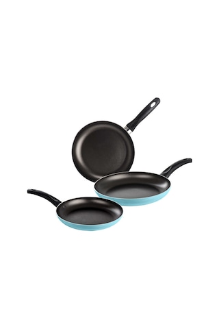 Mehtap Yanmaz Yapışmaz 18+22+26 Cm 3lü Teflon Tava Seti Turkuaz