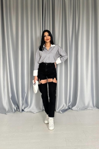 Alemdarshop Siyah Askılı İki Parça Jeans Pantolon
