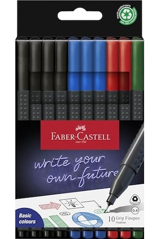 Ayrex Faber-castell Grip Finepen İnce Keçe Uçlu Kalem Seti, 10'lu, Ofis Ve Günlük Kullanım, 0.4 Mm Hassas Uç, Met
