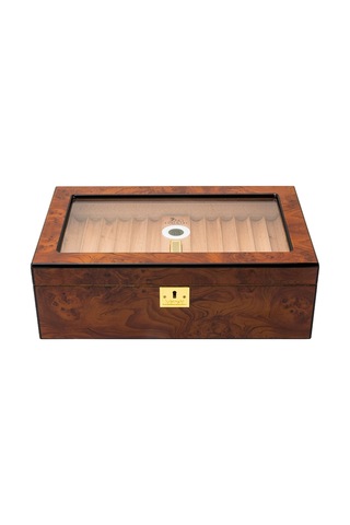 Lubinski Yeni Cedar Camlı Tepsili Puro Kutusu Humidor Kahve 60s