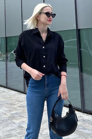 Madmext Siyah Muslin Kumaş Basic Kadın Gömlek Mg1660-siyah Siyah