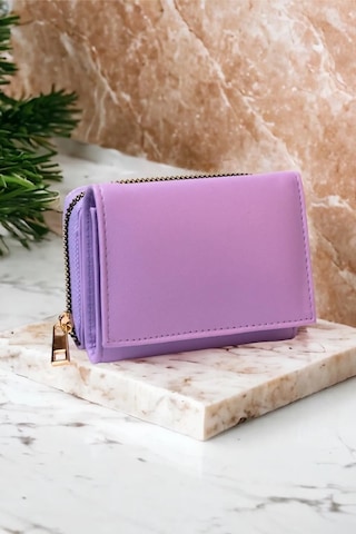 Mygeppetobag Kadın Fermuarlı Ve Çıtçıtlı Bozuk Para Bölmeli Şık Cüzdan Lila Çok Renkli