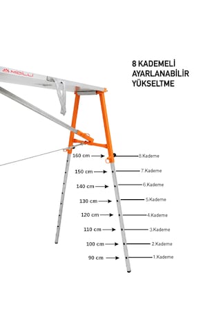 Alüminyum Gövdeli Çelik Ayaklı Teleskopik Katlanır İnşaat İskelesi - 400 Kg Taşıma Kapasitesi 160x48x160cm