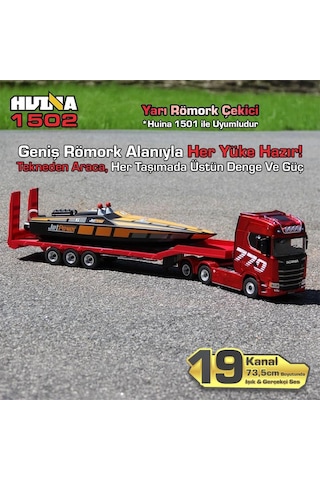 Huına 1502 1/18 Rc Uzaktan Kumandalı İş Makinesi İnşaat Aracı Römork Çekici Dorse Damper Trailer Flatbed 1501 İle Uyumlu Kırmızı