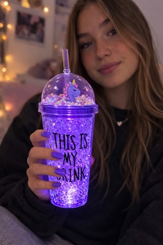 Sevimli Renkli Çılgın 450 Ml Led Işıklı This İs My Drink Temalı Pipetli İçecek Bardağı Suluk 2642mor Mor