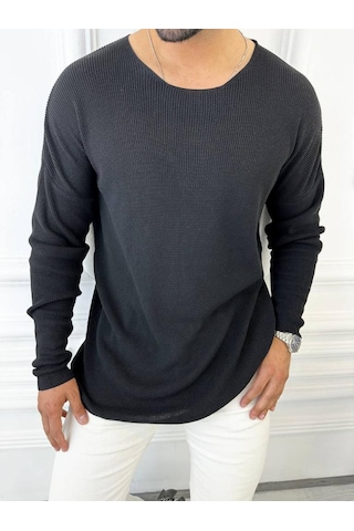 Kazak Oversize Örme Natural Pamuk Tüylenmeyen Kazak Salaş Tarz Triko Sweatshirt Siyah