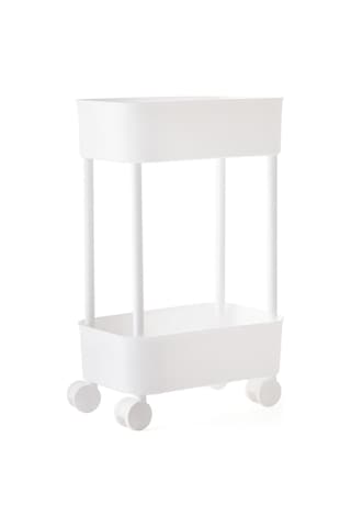 Arnilloo İki Katlı Tekerlekli Banyo Rafı - Beyaz - 45x27x17 Cm Renkli