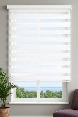 Beyaz Pliseli Stor Zebra Perde Oygusuz Beyaz