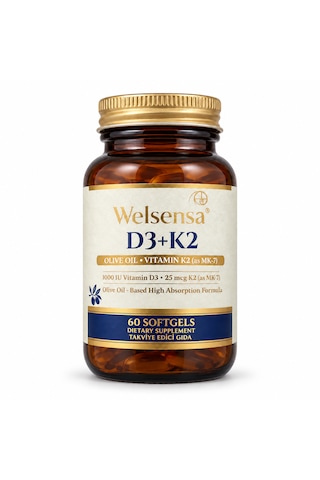D3k2 Vitamin D3 1000 Iu Ve Vitamin K2 25 Mcg Mk-7 60 Softjel Kapsül