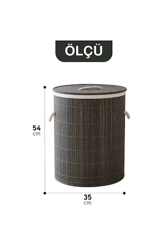 Bambu Yuvarlak Kirli Çamaşır Sepeti Katlanabilir Bambu Kirli Çamaşır Oyuncak Çok Amaçlı Sepet Gri