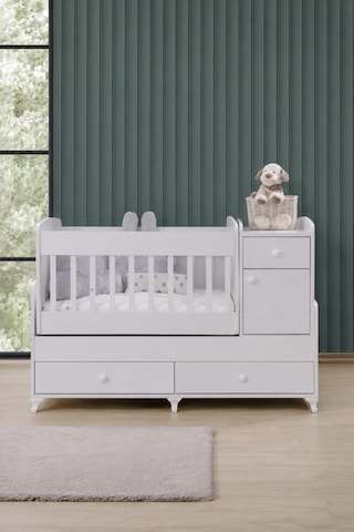 Beşik, Elegant Çekmeceli Dolaplı Sallanan Büyüyen Beşik 60x120 / 60x160 - Beyaz Çok Renkli