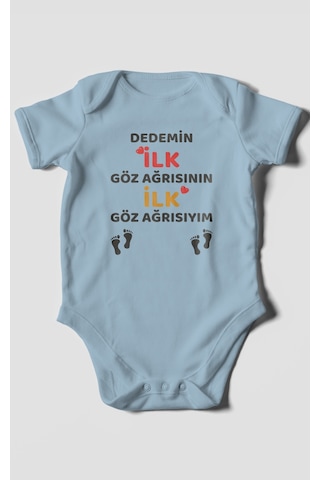 Dedemin İlk Göz Ağrısıyım Baskılı Bebek Zıbını Çıtçıtlı Body %100 Pamuk Kısa Kol Bebe Mavisi