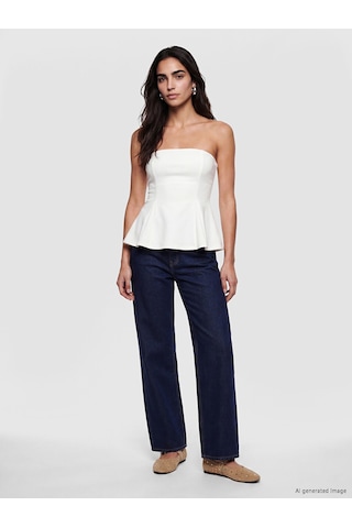 Lcw Vision Beyaz Straplez Yaka Peplum Korse Bluz