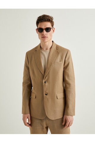 Koton Keten Ceket Blazer Slim Fit Düğmeli Cep Detaylı Deve Tüyü 4sam50038hw Taba