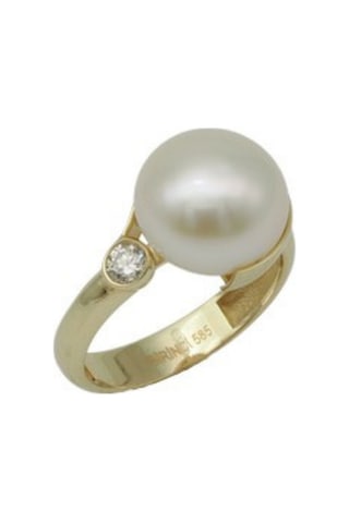 Pırlantalı Doğal İnci Yüzük 5 Mm Gold