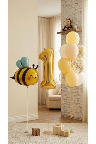 Sevimli Arı Temalı Doğum Günü Balon Seti 11 Parça Sarı