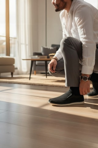 Enoch Hakiki Deri Lazer Kesim Delikli Ve Esnek Comfort Tabanlı Erkek Slip-on Ayakkabı Siyah