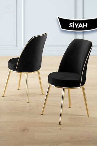 Canisa Prah Serisi 90x160 Lak Panel Sonata Gold Ayak Masa Takımı Ve 6 Siyah Sandalye Siyah Mermer Masa Siyah Sandalye Gold Detay