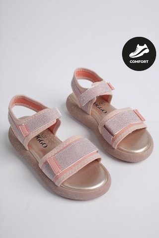 Muggo Cruz Garantili Günlük Ortopedik Hafif Taban Simli Ve Cırtlı Kız Çocuk Sandalet Pudra