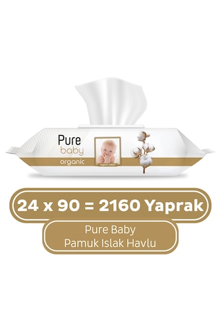 Pure Baby Organik Pamuklu Islak Havlu 24 x 90'lı 2160 Yaprak