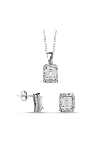 Gümüş Baget Taşlı Kolye Küpe Ikili Set Wss13