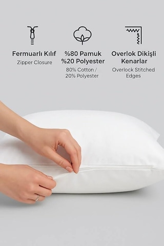 Pamuklu 1'li Fermuarlı İç Yastık Kılıfı Beyaz Renkli İç Astar Yastık İç Kılıfı 50x 70 Şilte Çok Renkli