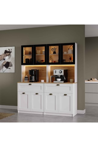Midoser Nero Twin Kahve Köşesi Alüminyum Çerçeveli Cam Kapaklı Led Aydınlatmalı 190 X 160 Cm Beyaz