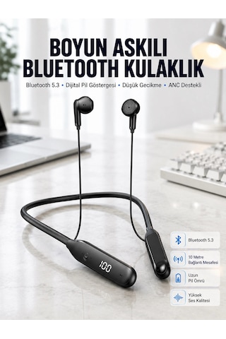 60 Saat Kablolu Boyun Askılı Dijital Göstergeli Bluetooth Kulaklığı Yeni Nesil