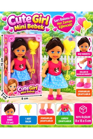 Cute Girl Sarı Balonlu Kumral Mini Bebek Nhr