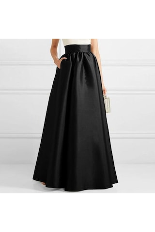 Zanzea Kadın Moda Yüksek Bel A-line Saten Etekler Düz Renk Parti Uzun Etekler Siyah